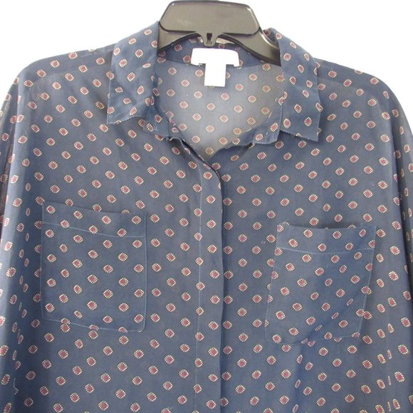 Womens Top Sz M Semi Sheer Button Front 3/4 Sleeve - Picture 2 of 11